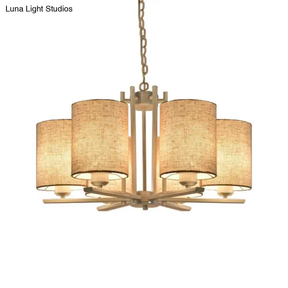 White Metal Sputnik Chandelier With Cylinder Fabric Shade - Modern Lighting For Ceiling (6/8 Heads)