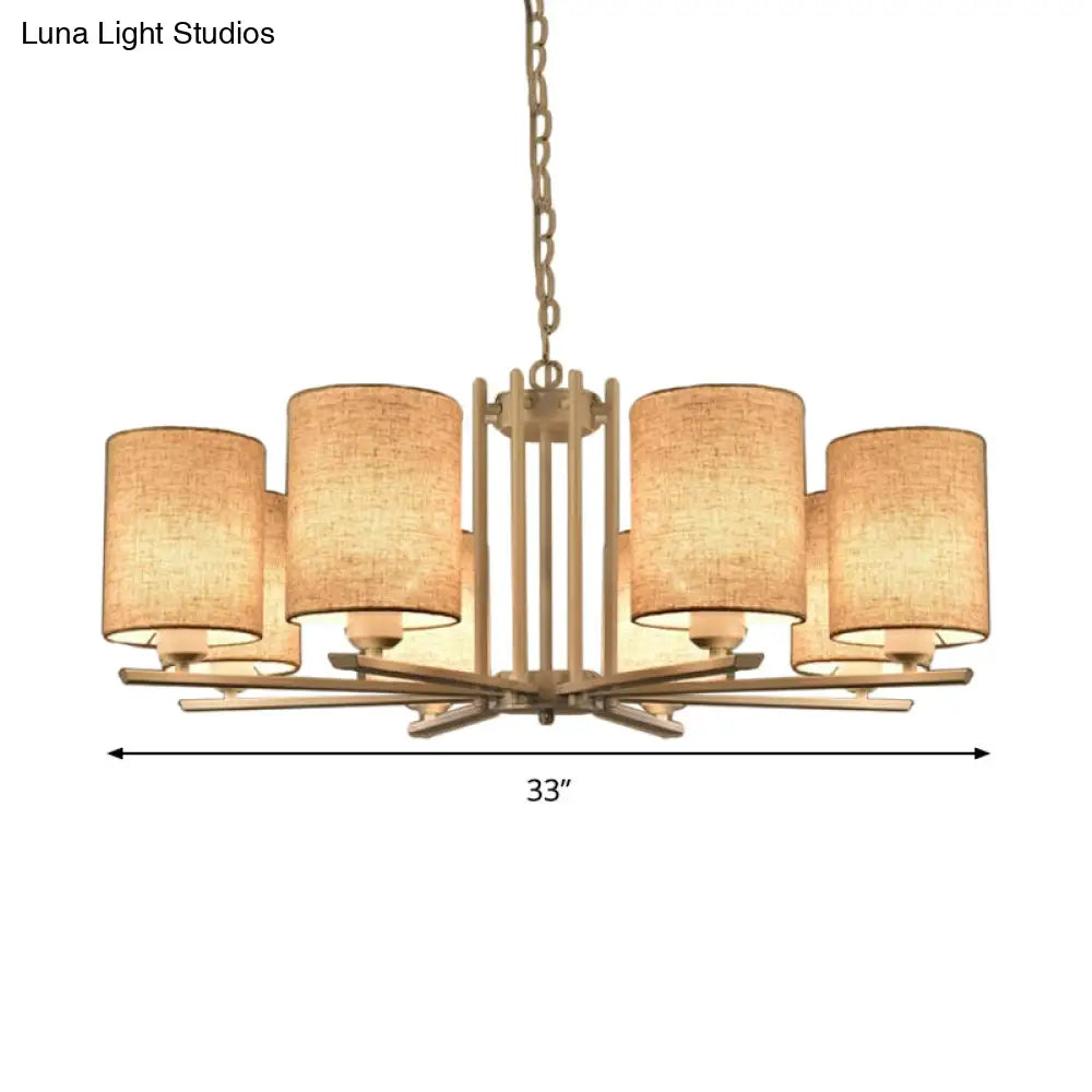 White Metal Sputnik Chandelier With Cylinder Fabric Shade - Modern Lighting For Ceiling (6/8 Heads)