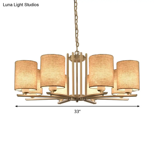 White Metal Sputnik Chandelier With Cylinder Fabric Shade - Modern Lighting For Ceiling (6/8 Heads)