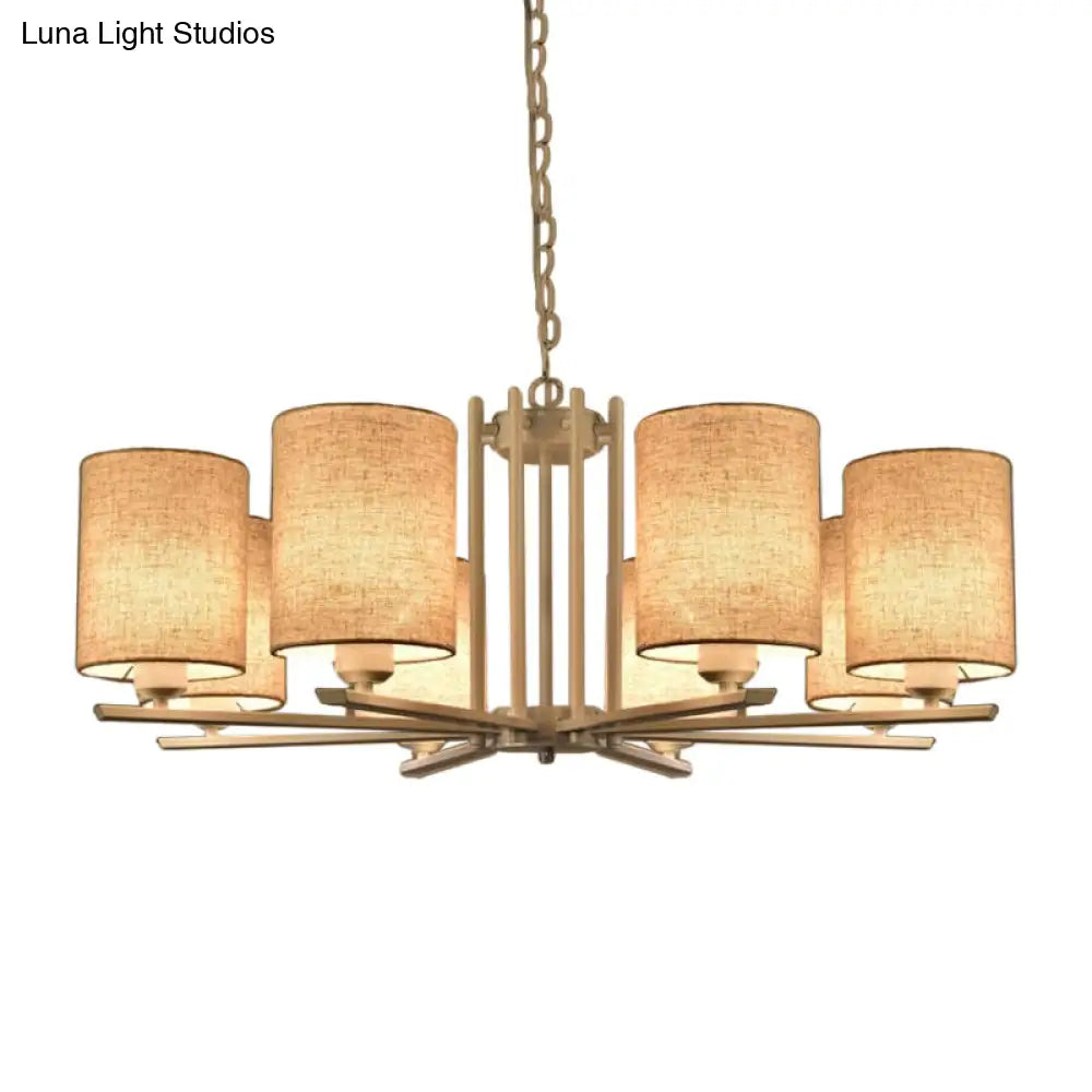 White Metal Sputnik Chandelier With Cylinder Fabric Shade - Modern Lighting For Ceiling (6/8 Heads)