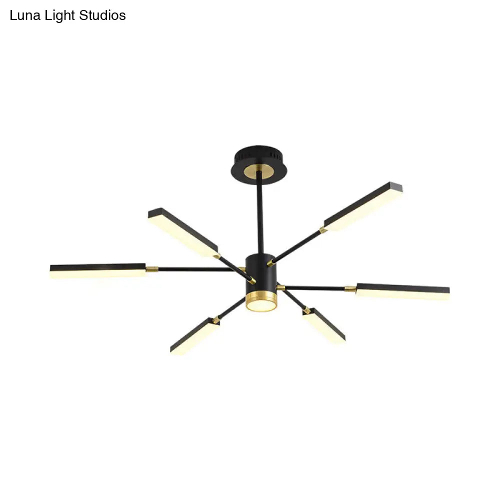 Sputnik Hanging Light Kit - Modern Metal Pendant Chandelier 6/8 Head Black Warm/White 6 / White