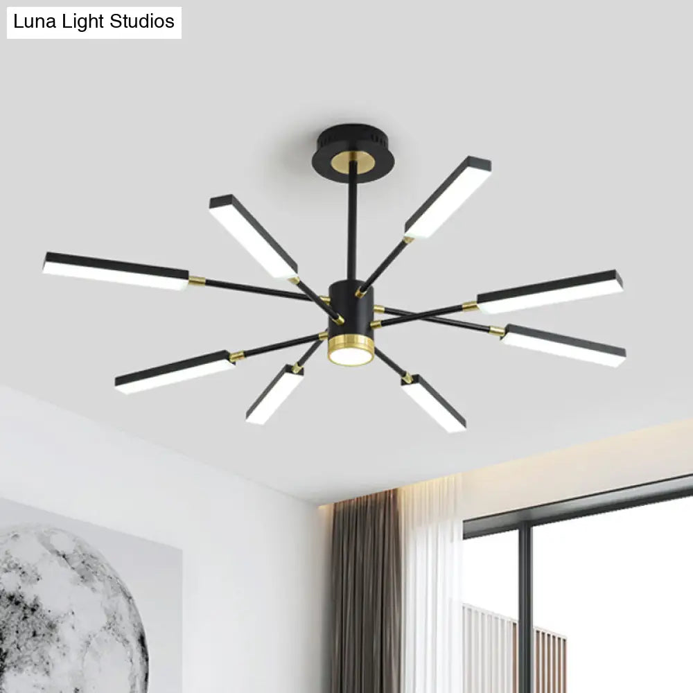 Sputnik Hanging Light Kit - Modern Metal Pendant Chandelier 6/8 Head Black Warm/White 8 / White