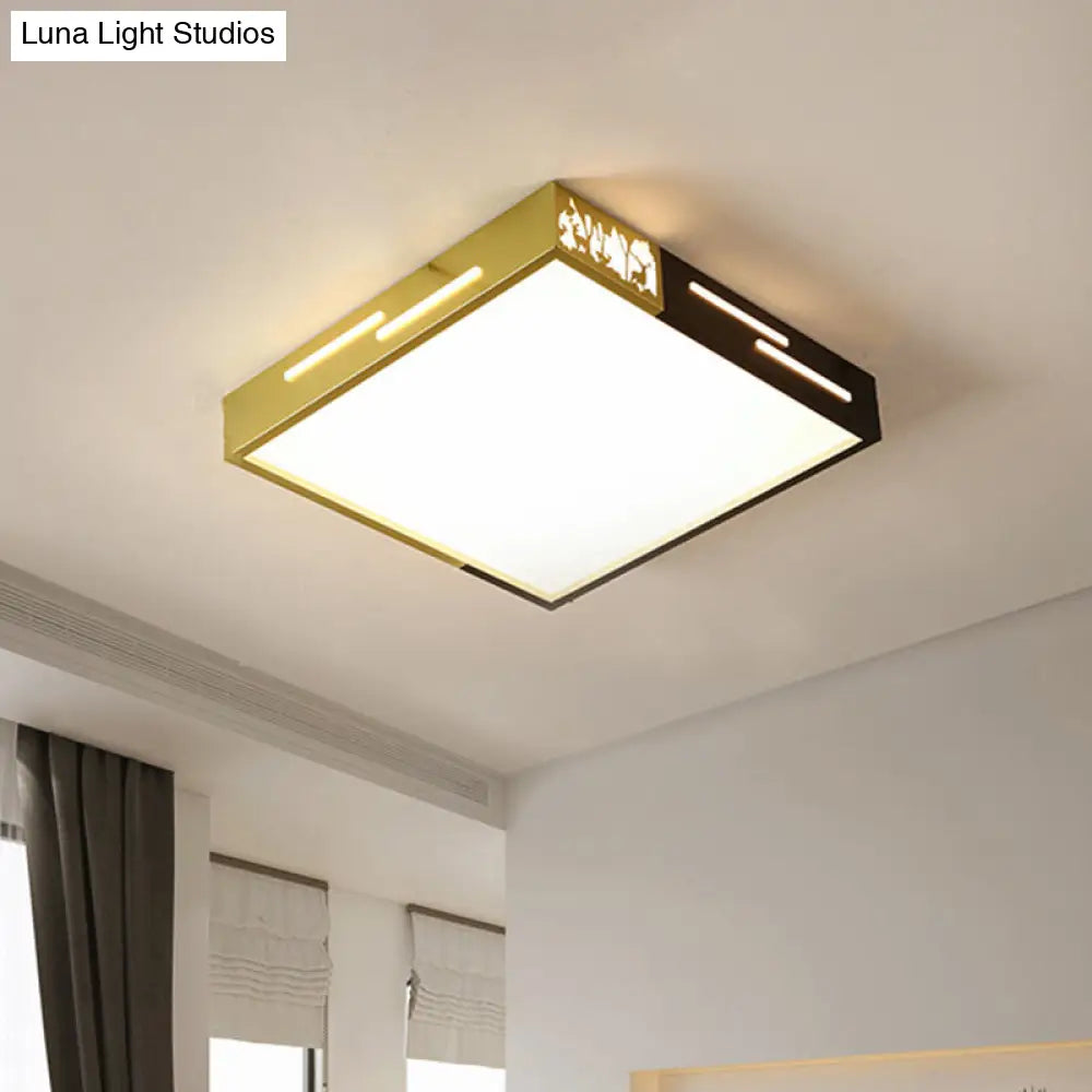 Modern Metal Square Flush Led Ceiling Lamp In Black/Gold For Bedroom White/Warm Light
