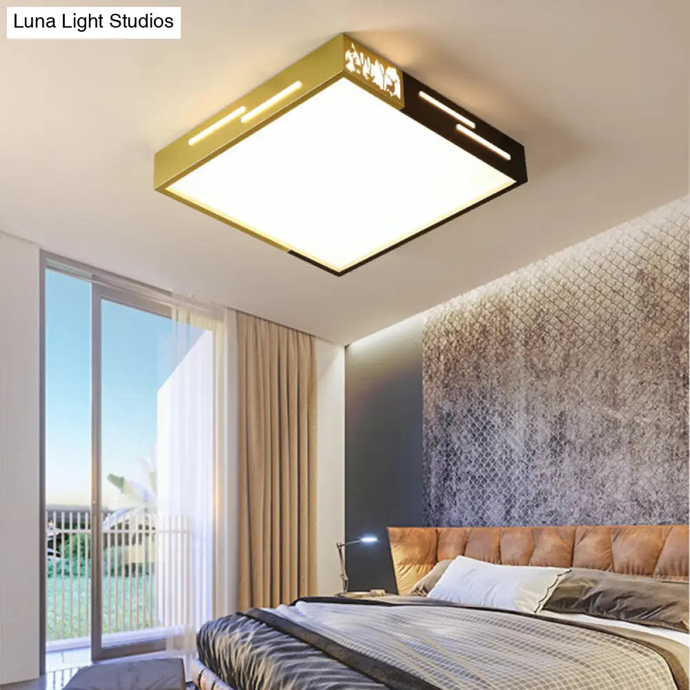 Modern Metal Square Flush Led Ceiling Lamp In Black/Gold For Bedroom White/Warm Light Black-Gold /