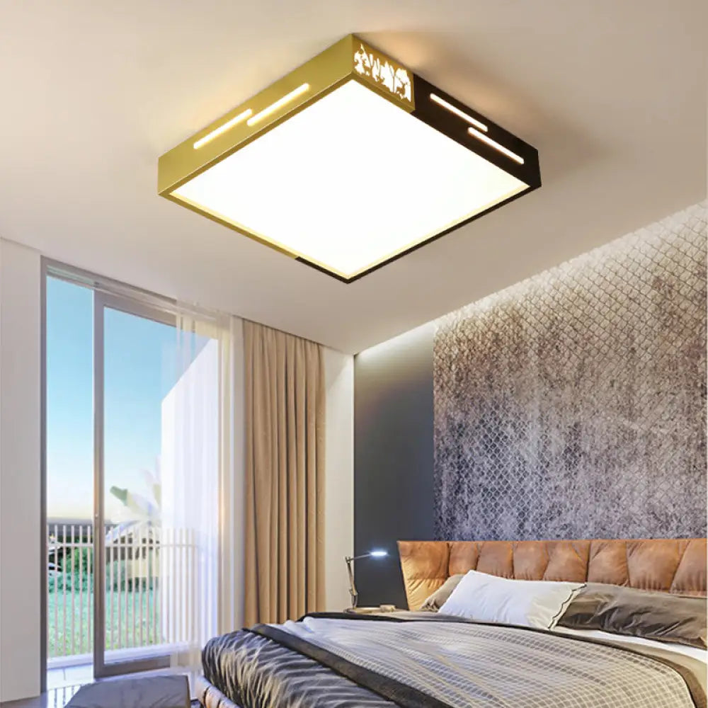 Modern Metal Square Flush Led Ceiling Lamp In Black/Gold For Bedroom White/Warm Light Black - Gold