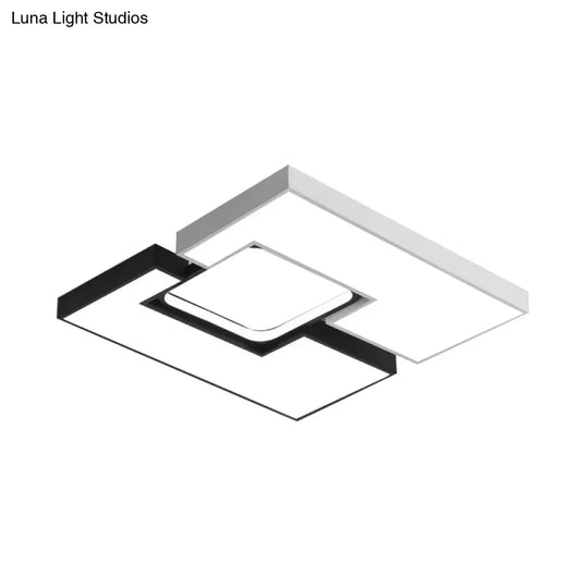 Modern Metal Square/Rectangular Flush Mount Lamp - Black/White 22’/31.5’ Wide Led Ceiling