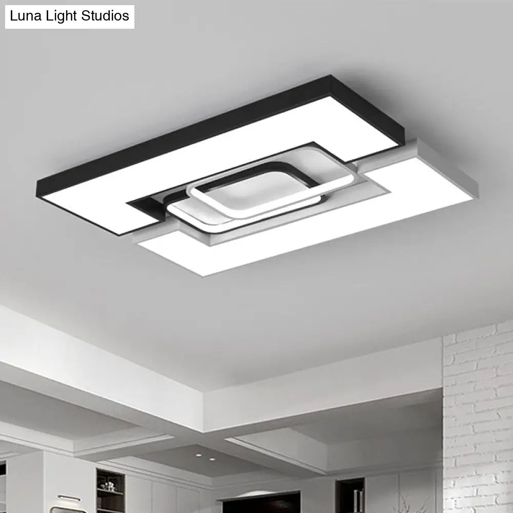 Modern Metal Square/Rectangular Flush Mount Lamp - Black/White 22’/31.5’ Wide Led Ceiling