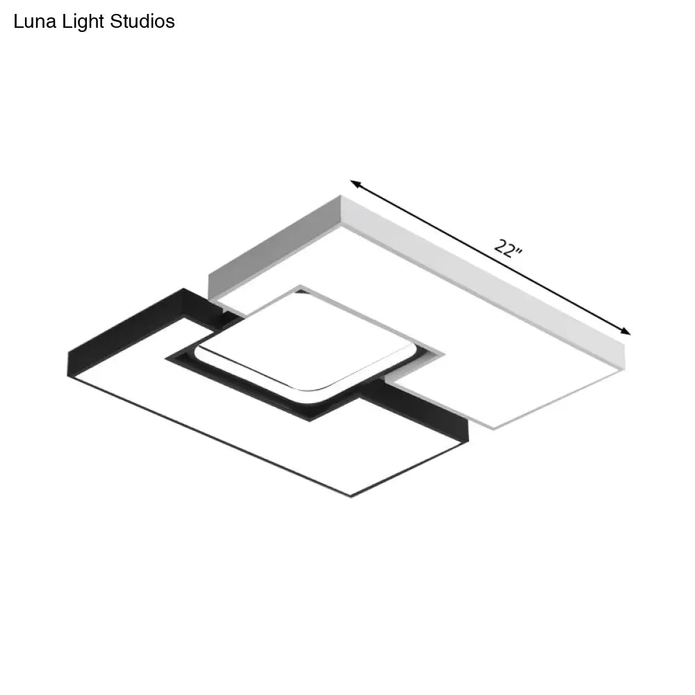 Modern Metal Square/Rectangular Flush Mount Lamp - Black/White 22’/31.5’ Wide Led Ceiling