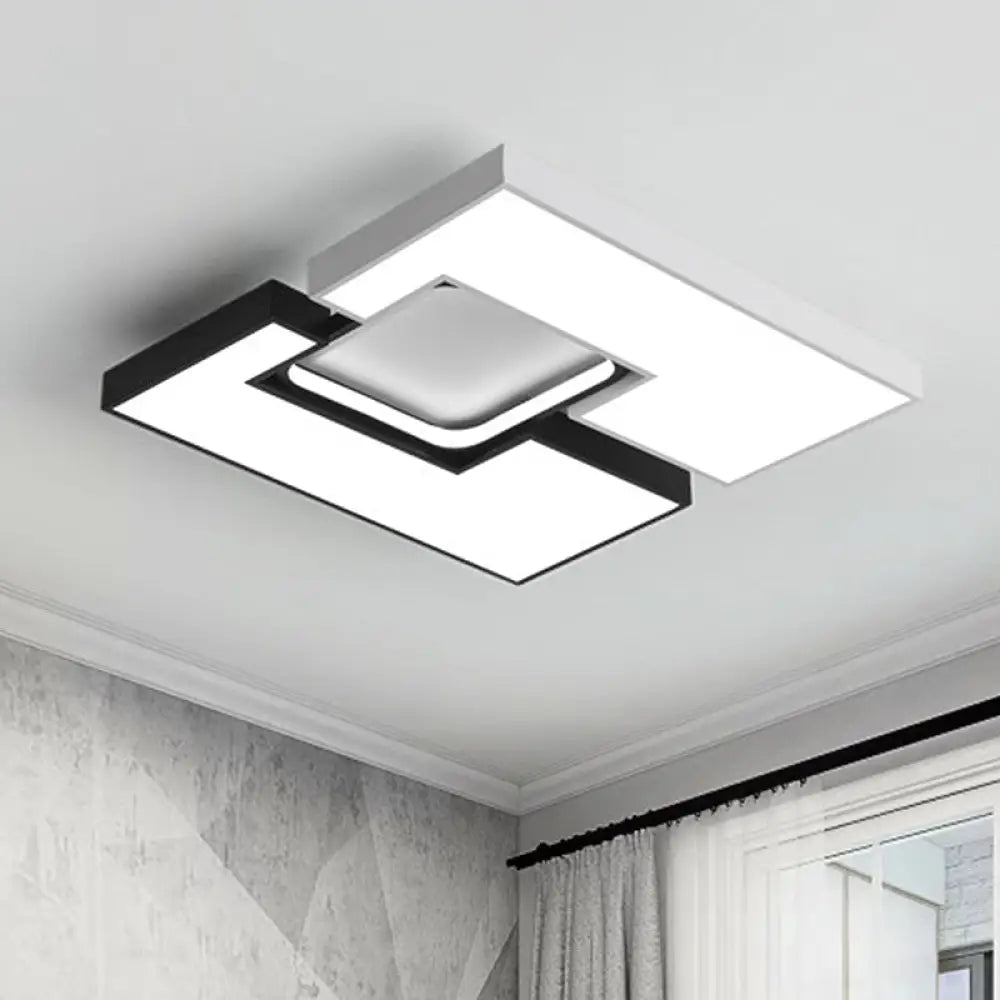 Modern Metal Square/Rectangular Flush Mount Lamp - Black/White 22’/31.5’ Wide Led Ceiling