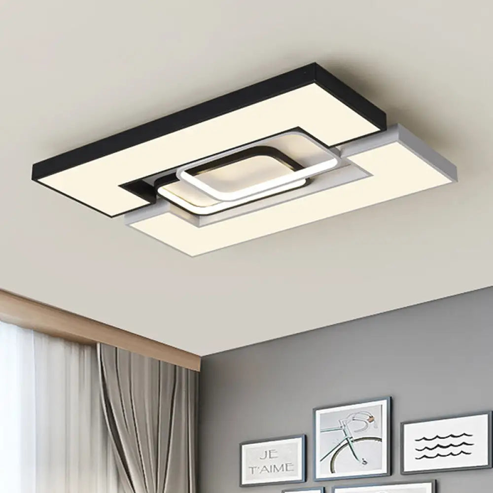 Modern Metal Square/Rectangular Flush Mount Lamp - Black/White 22’/31.5’ Wide Led Ceiling