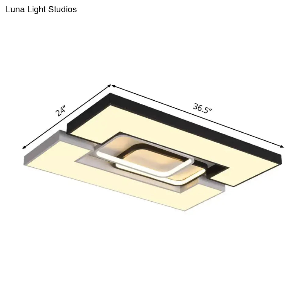 Modern Metal Square/Rectangular Flush Mount Lamp - Black/White 22/31.5 Wide Led Ceiling Fixture With