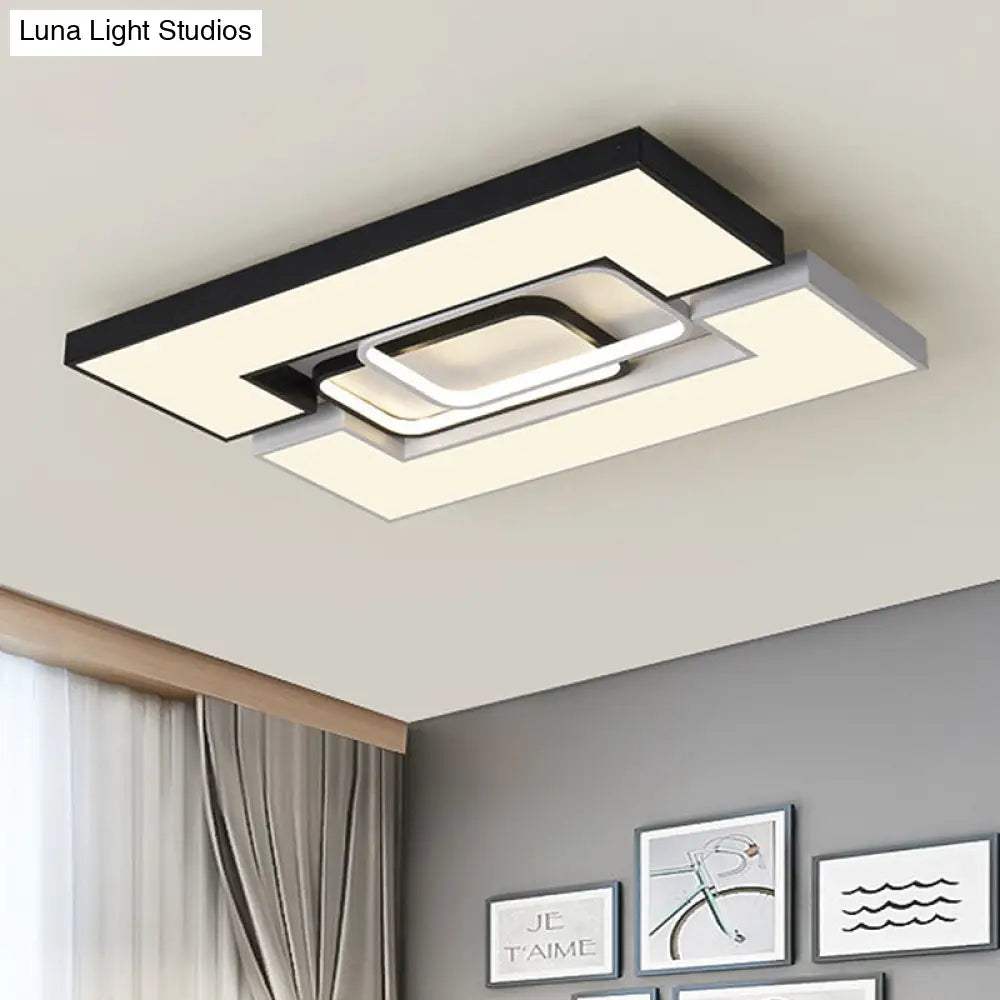 Modern Metal Square/Rectangular Flush Mount Lamp - Black/White 22/31.5 Wide Led Ceiling Fixture With