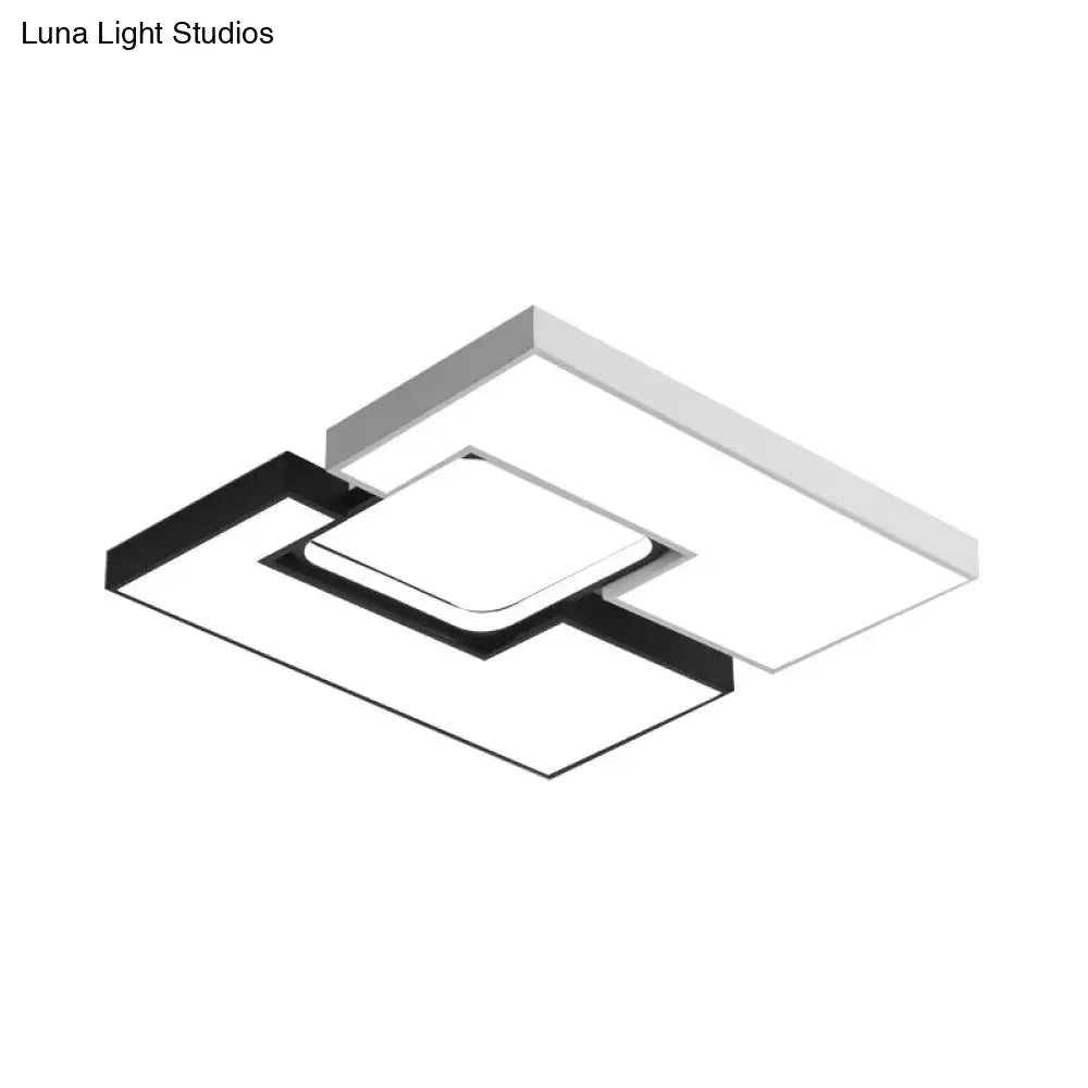 Modern Metal Square/Rectangular Flush Mount Lamp - Black/White 22/31.5 Wide Led Ceiling Fixture With