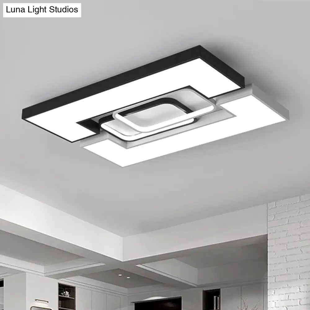 Modern Metal Square/Rectangular Flush Mount Lamp - Black/White 22/31.5 Wide Led Ceiling Fixture With