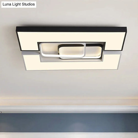 Modern Metal Square/Rectangular Flush Mount Lamp - Black/White 22/31.5 Wide Led Ceiling Fixture With