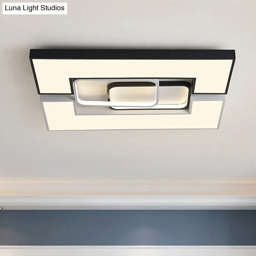 Modern Metal Square/Rectangular Flush Mount Lamp - Black/White 22’/31.5’ Wide Led Ceiling