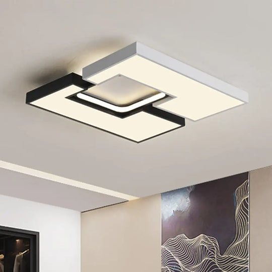 Modern Metal Square/Rectangular Flush Mount Lamp - Black/White 22’/31.5’ Wide Led Ceiling