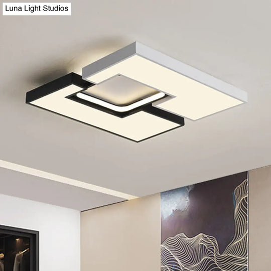 Modern Metal Square/Rectangular Flush Mount Lamp - Black/White 22/31.5 Wide Led Ceiling Fixture With