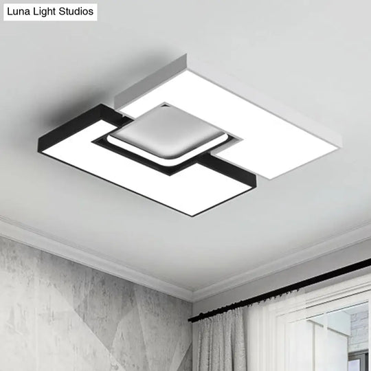 Modern Metal Square/Rectangular Flush Mount Lamp - Black/White 22/31.5 Wide Led Ceiling Fixture With