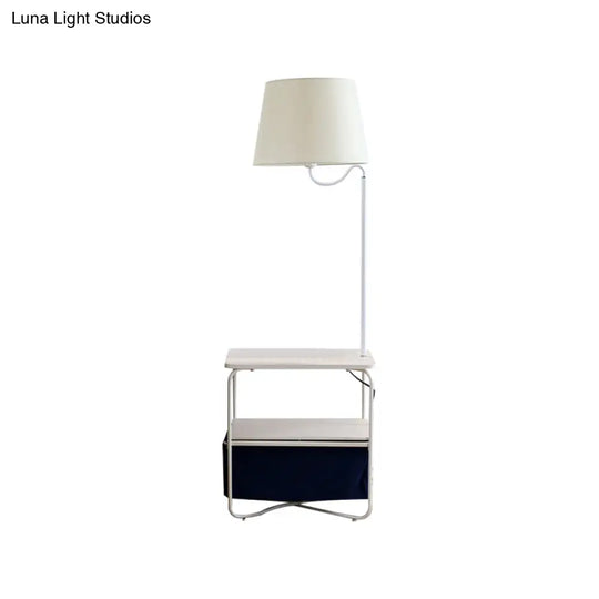 Modern Metal Standing Lamp With Built-In Table White Floor Reading Light - Bedside Lighting Solution