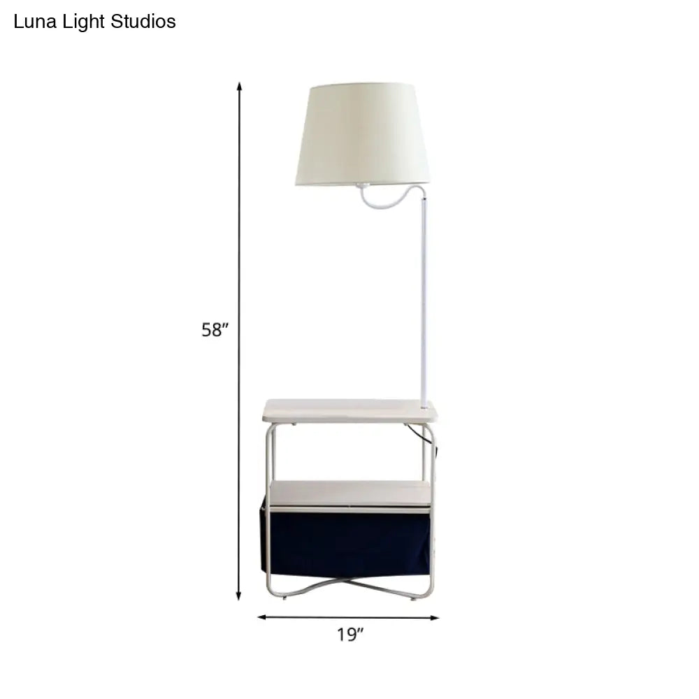 Modern Metal Standing Lamp With Built-In Table White Floor Reading Light - Bedside Lighting Solution