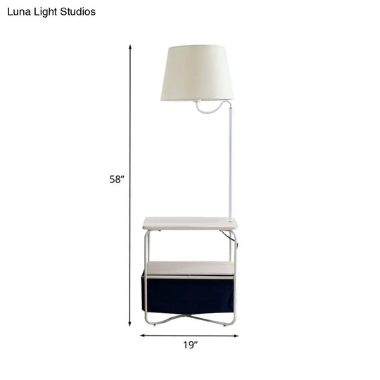 Modern Metal Standing Lamp With Built-In Table White Floor Reading Light - Bedside Lighting Solution