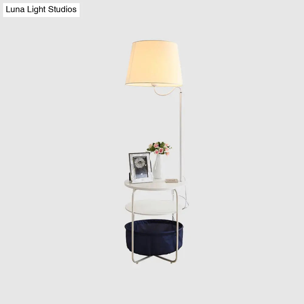 Modern Metal Standing Lamp With Built-In Table White Floor Reading Light - Bedside Lighting Solution