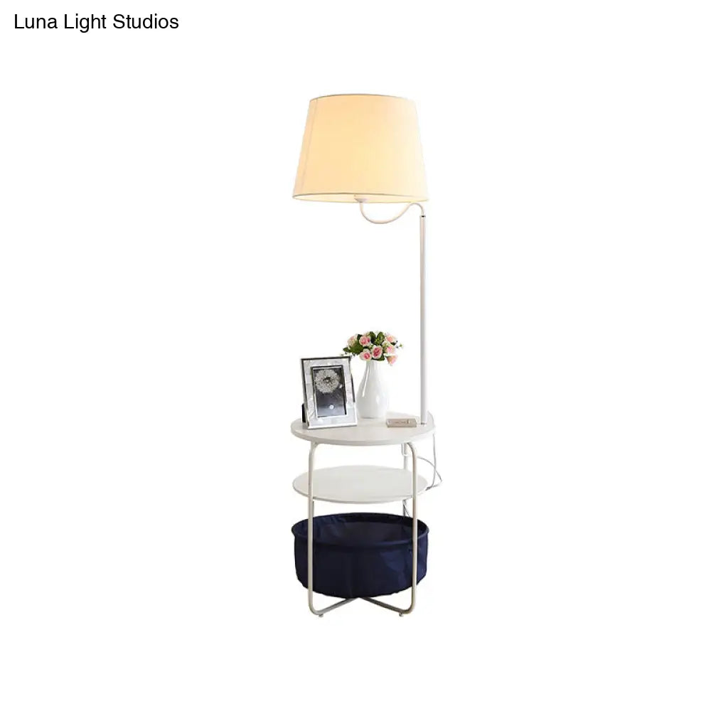 Modern Metal Standing Lamp With Built-In Table White Floor Reading Light - Bedside Lighting Solution