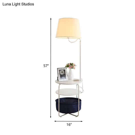 Modern Metal Standing Lamp With Built-In Table White Floor Reading Light - Bedside Lighting Solution