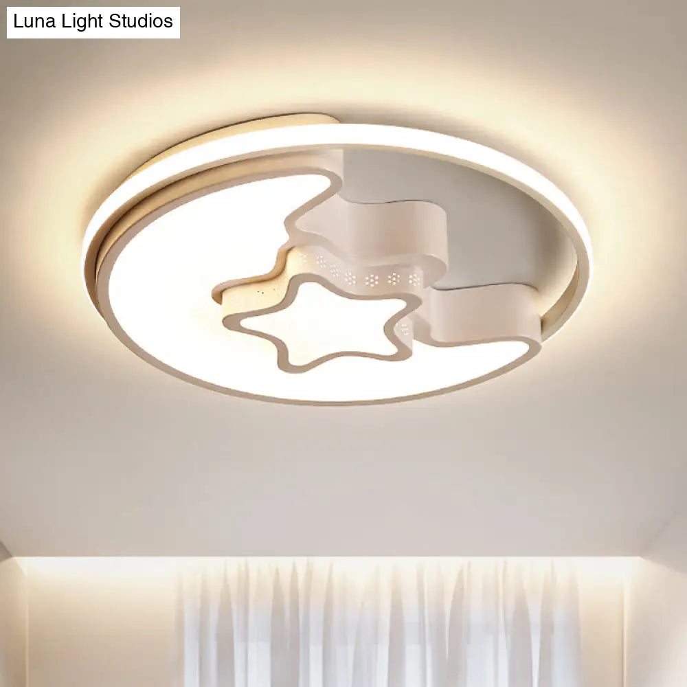 Modern Metal Star And Moon Flush Mount Ceiling Light White Etched Finish For Foyer /