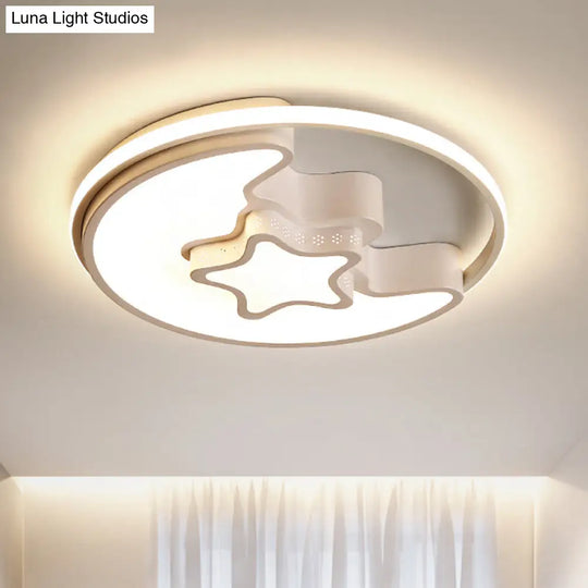 Modern Metal Star And Moon Flush Mount Ceiling Light White Etched Finish For Foyer /