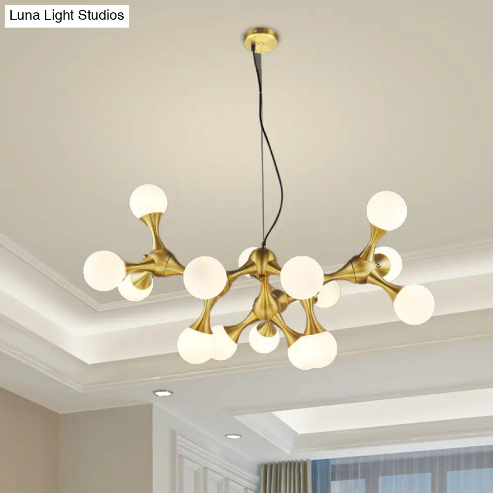 Modern Metal Starburst Chandelier With Glass Globe Shades - 5/9/15 Lights In Brass 15 /