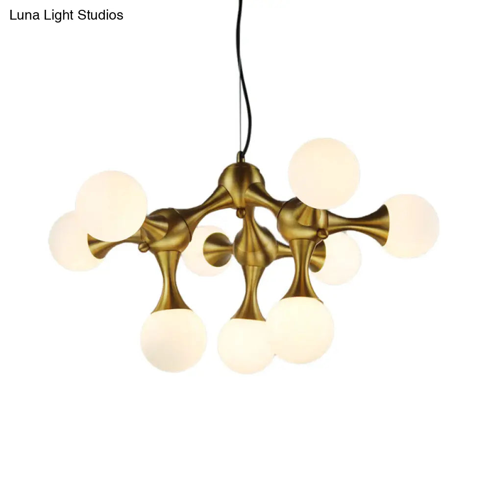 Modern Metal Starburst Chandelier With Glass Globe Shades - 5/9/15 Lights In Brass