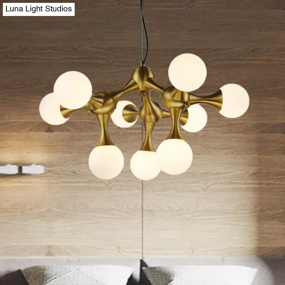 Modern Metal Starburst Chandelier With Glass Globe Shades - 5/9/15 Lights In Brass 9 /