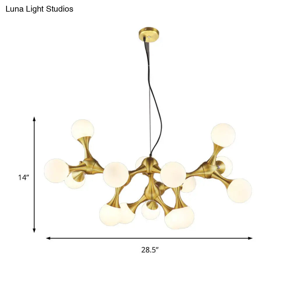 Modern Metal Starburst Chandelier With Glass Globe Shades - 5/9/15 Lights In Brass