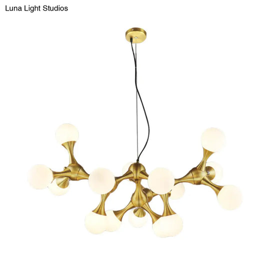 Modern Metal Starburst Chandelier With Glass Globe Shades - 5/9/15 Lights In Brass