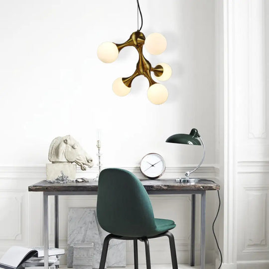 Modern Metal Starburst Chandelier With Glass Globe Shade - Available In 5/9/15 Lights 5 / Brass