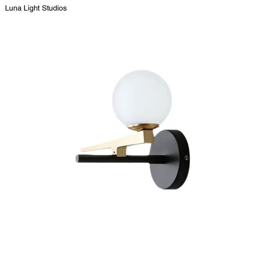 Modern Metal Swallows Wall Sconce With White Glass Ball Shade - Indoor Black Finish Lighting