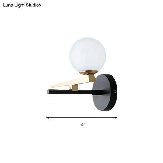 Modern Metal Swallows Wall Sconce With White Glass Ball Shade - Indoor Black Finish Lighting