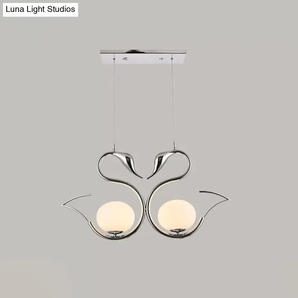 Modern Metal Swan Shape Pendant Light With Orb White Frosted Glass Shade