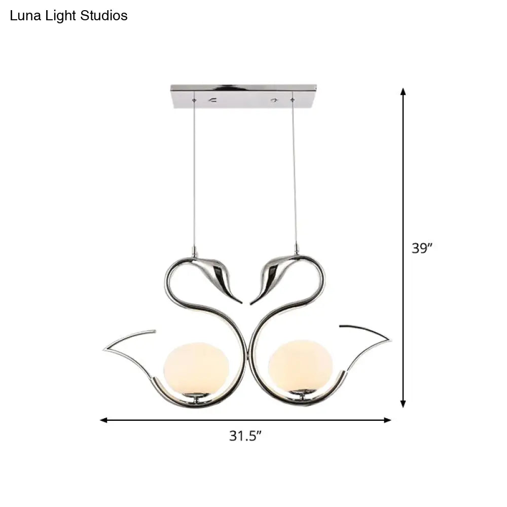 Modern Metal Swan Shape Pendant Light With Orb White Frosted Glass Shade