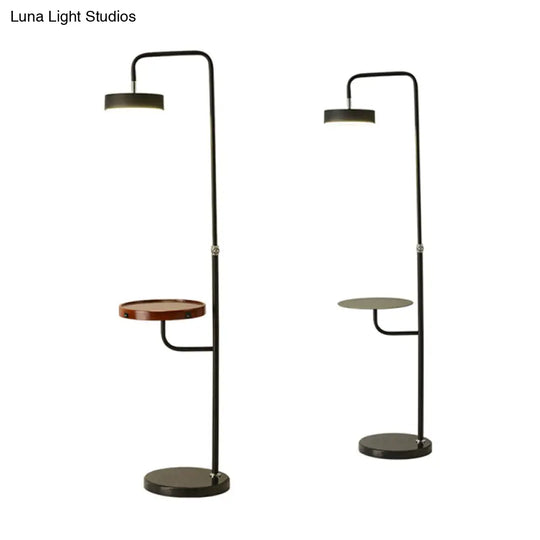 Modern Metal Swing-Arm Led Floor Lamp With Round Table - Living Room Stand Up Light