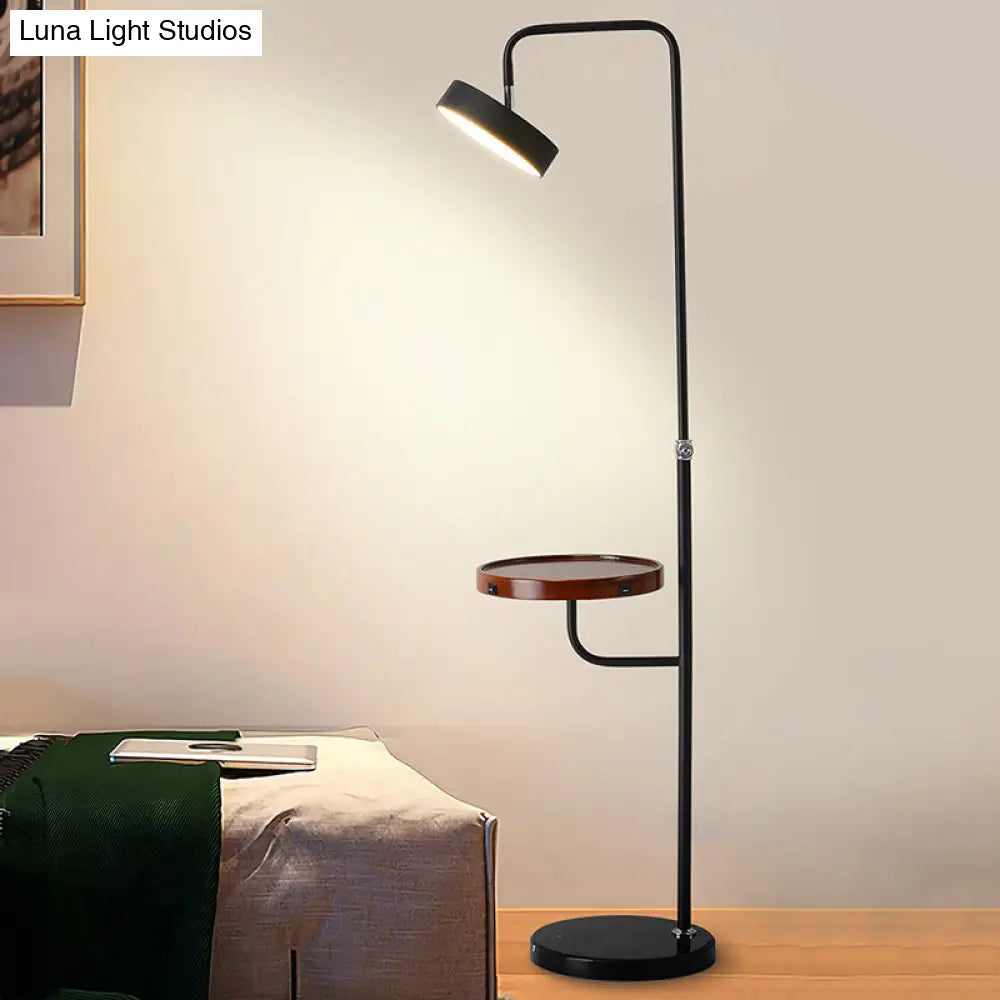 Modern Metal Swing-Arm Led Floor Lamp With Round Table - Living Room Stand Up Light