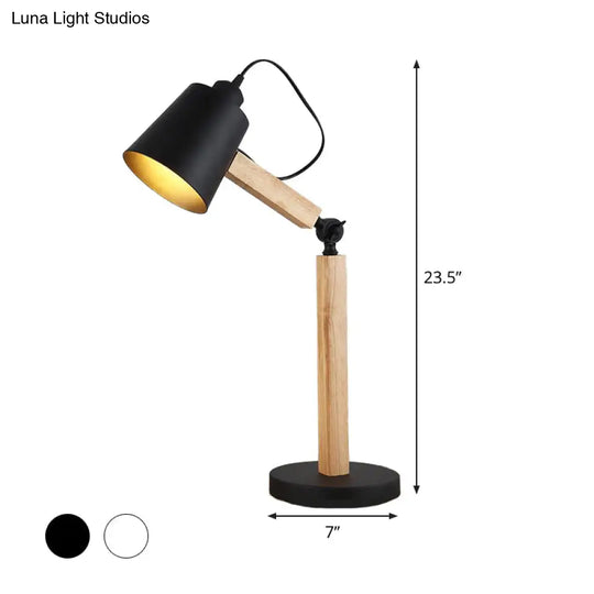 Modern Metal Tapered Desk Light: 1-Head Night Table Lamp In White/Black With Rotating Node