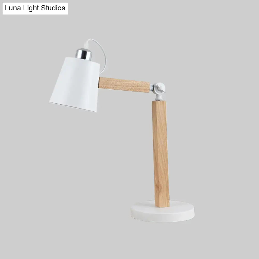 Modern Metal Tapered Desk Light: 1-Head Night Table Lamp In White/Black With Rotating Node