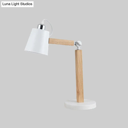 Modern Metal Tapered Desk Light: 1-Head Night Table Lamp In White/Black With Rotating Node