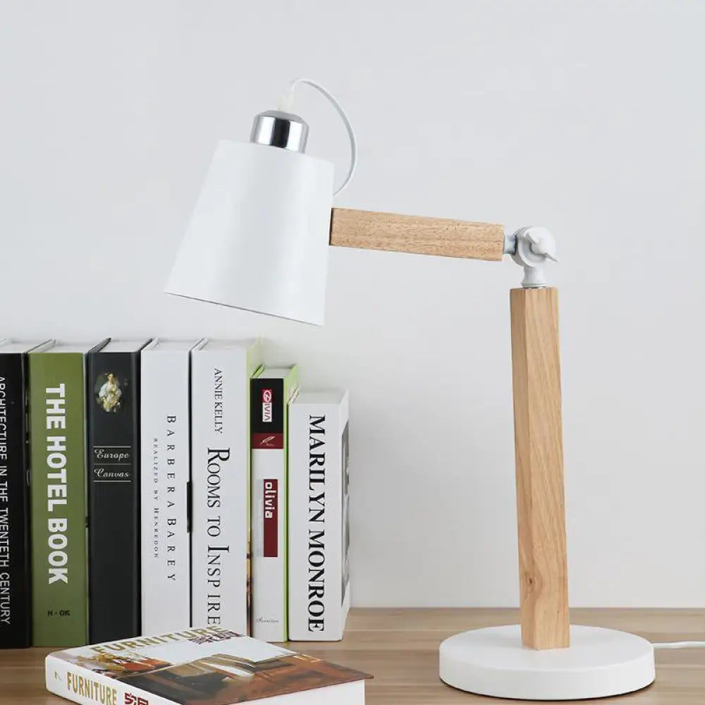 Modern Metal Tapered Desk Light: 1-Head Night Table Lamp In White/Black With Rotating Node White