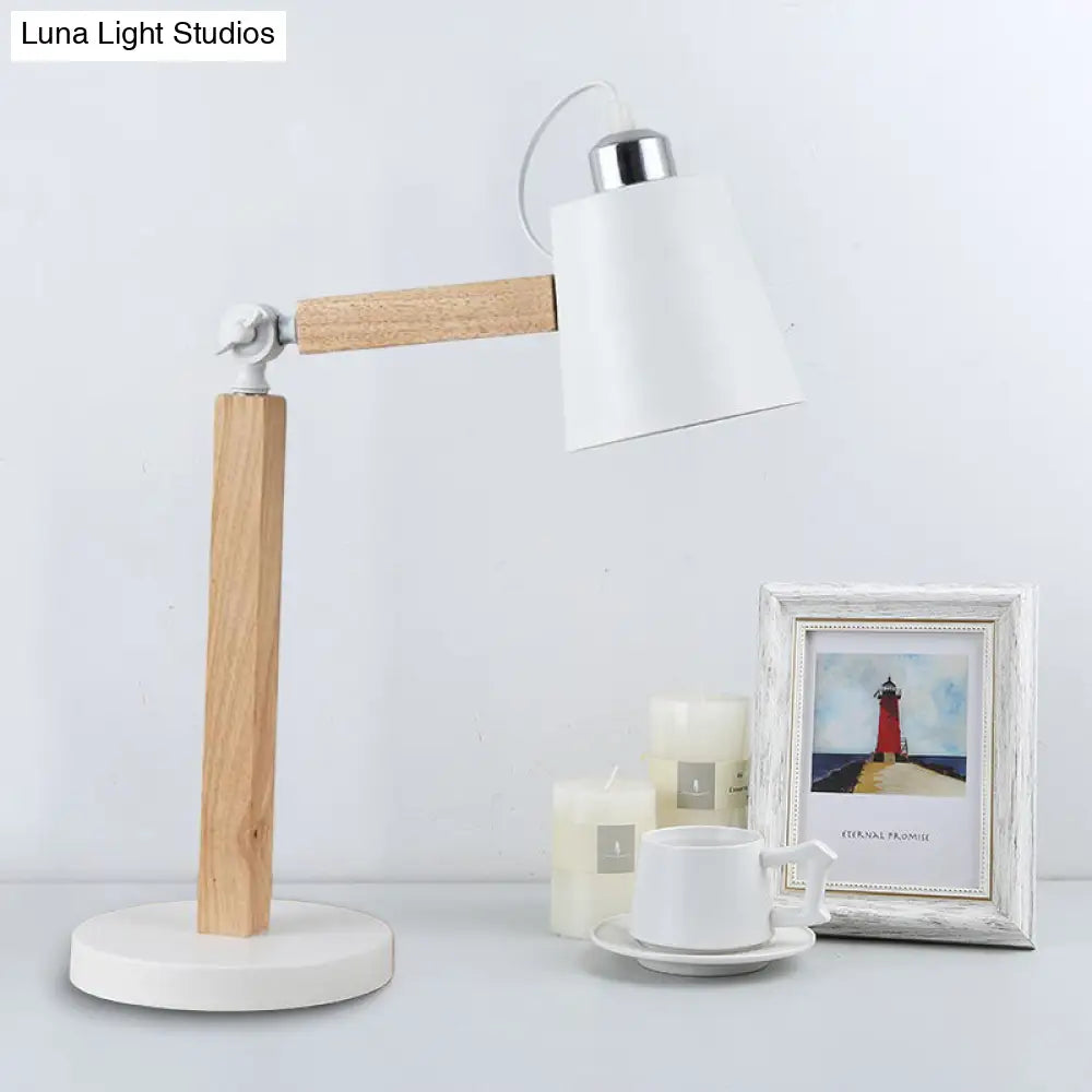 Modern Metal Tapered Desk Light: 1-Head Night Table Lamp In White/Black With Rotating Node