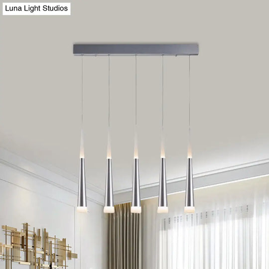 Modern Tapered Hanging Lamp With 5/6 Silver Metal Heads - Stylish Pendant Light For Dining Room In