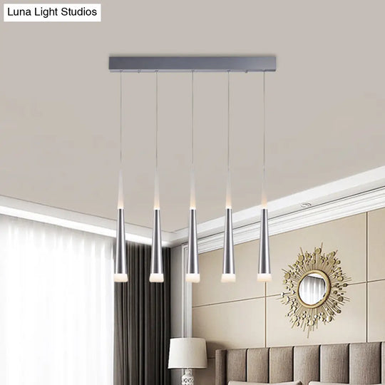 Modern Metal Tapered Hanging Lamp With Silver Pendant Light - 5/6 Heads For Dining Room In